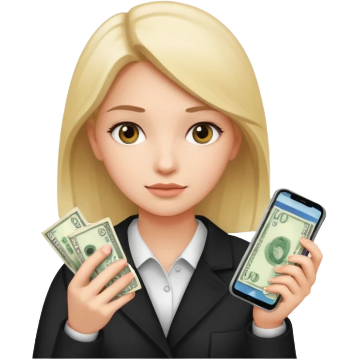 Celular mano de una chica mirando poco dinero emoji