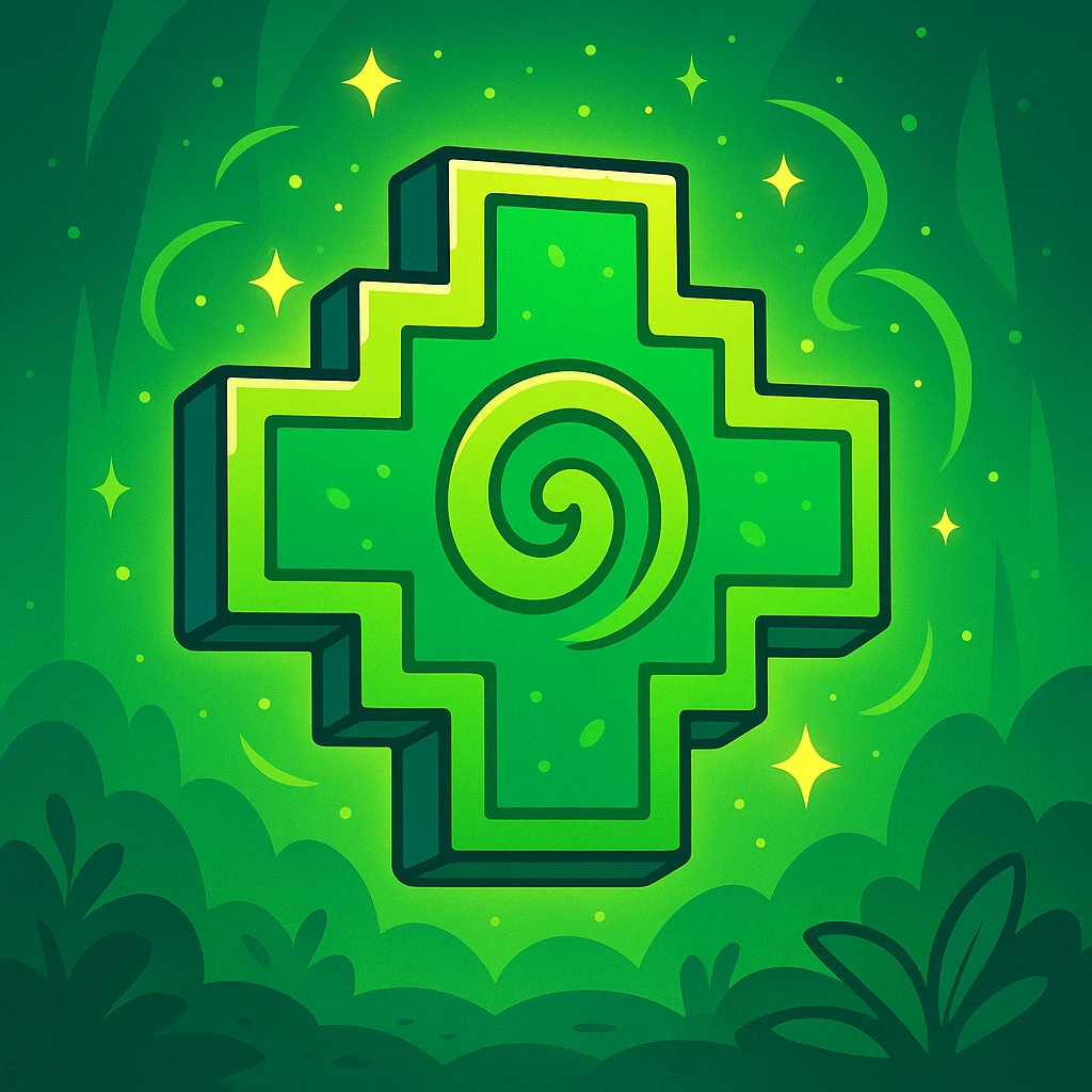 Chakana Andean cross in Disney style, vibrant, magical, green color emoji