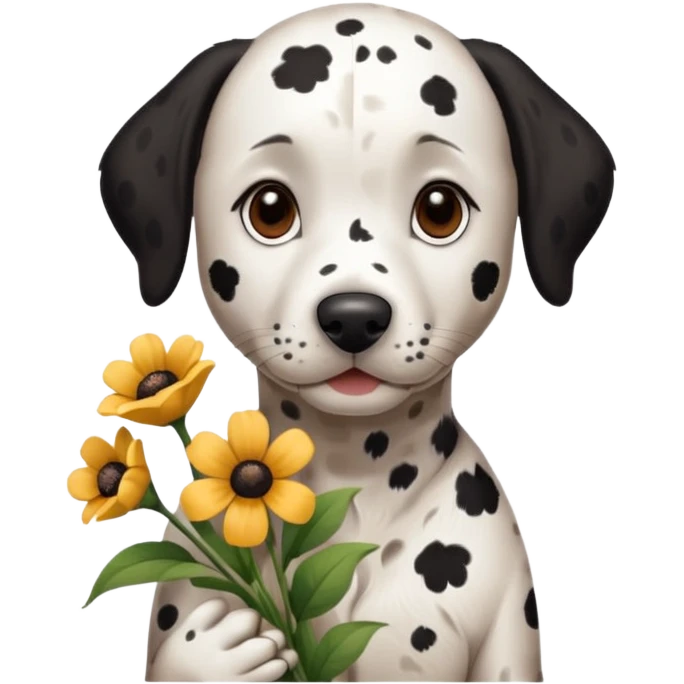 dalmesion dog holding flowers emoji