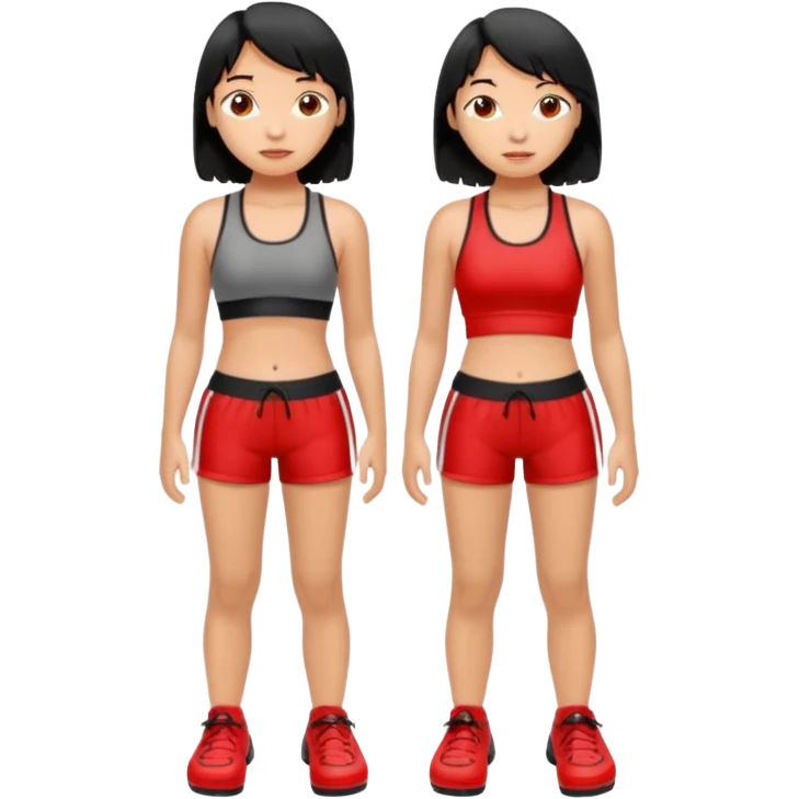 girl with wet black hair and black sports bra and grey shorts is wearing red crocs  emoji