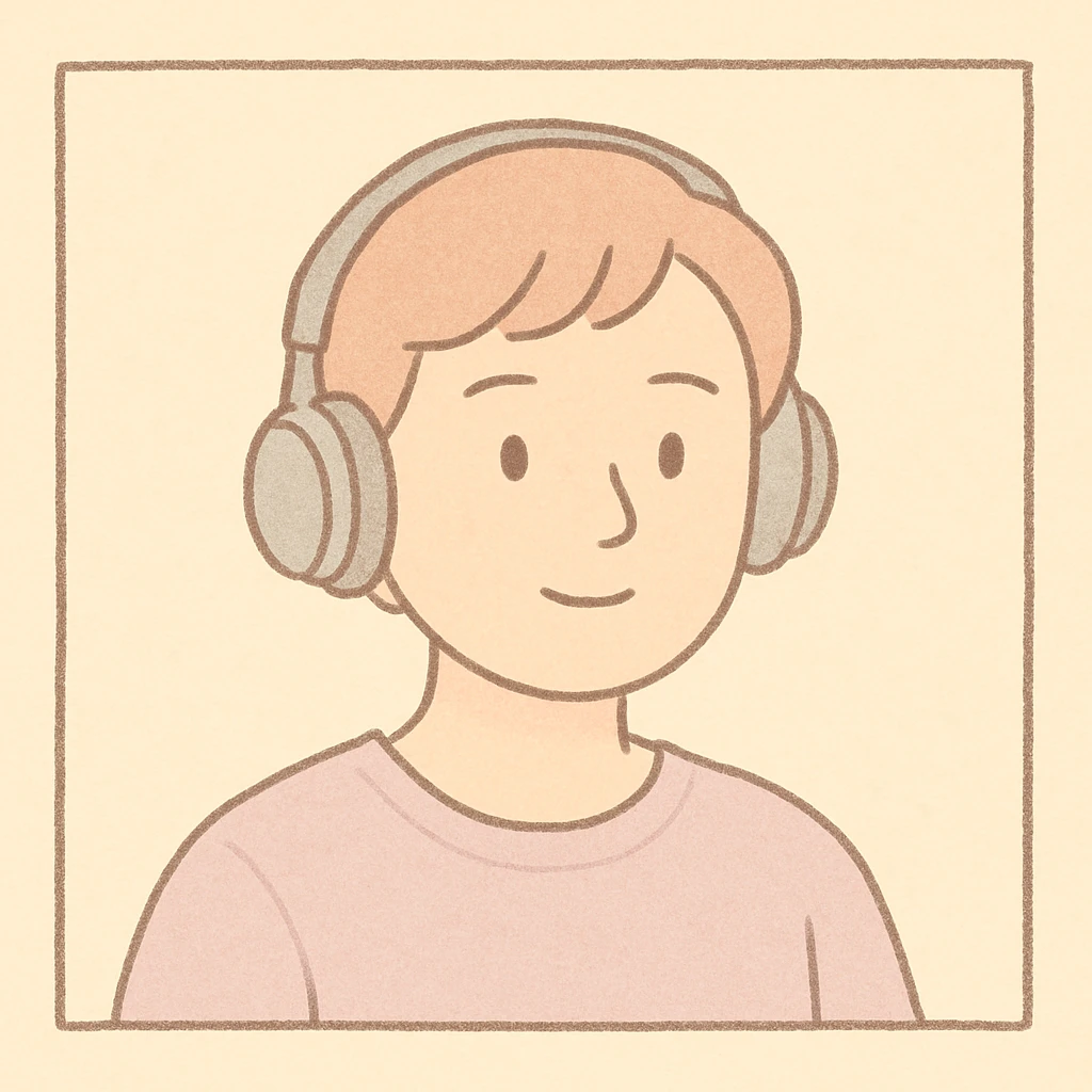 person with short hair and headphones, soft line avatar style, gentle lines and pastel hues emoji