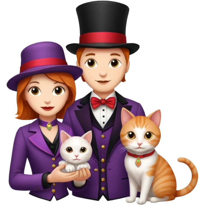 magician couple and their pet cat emoji