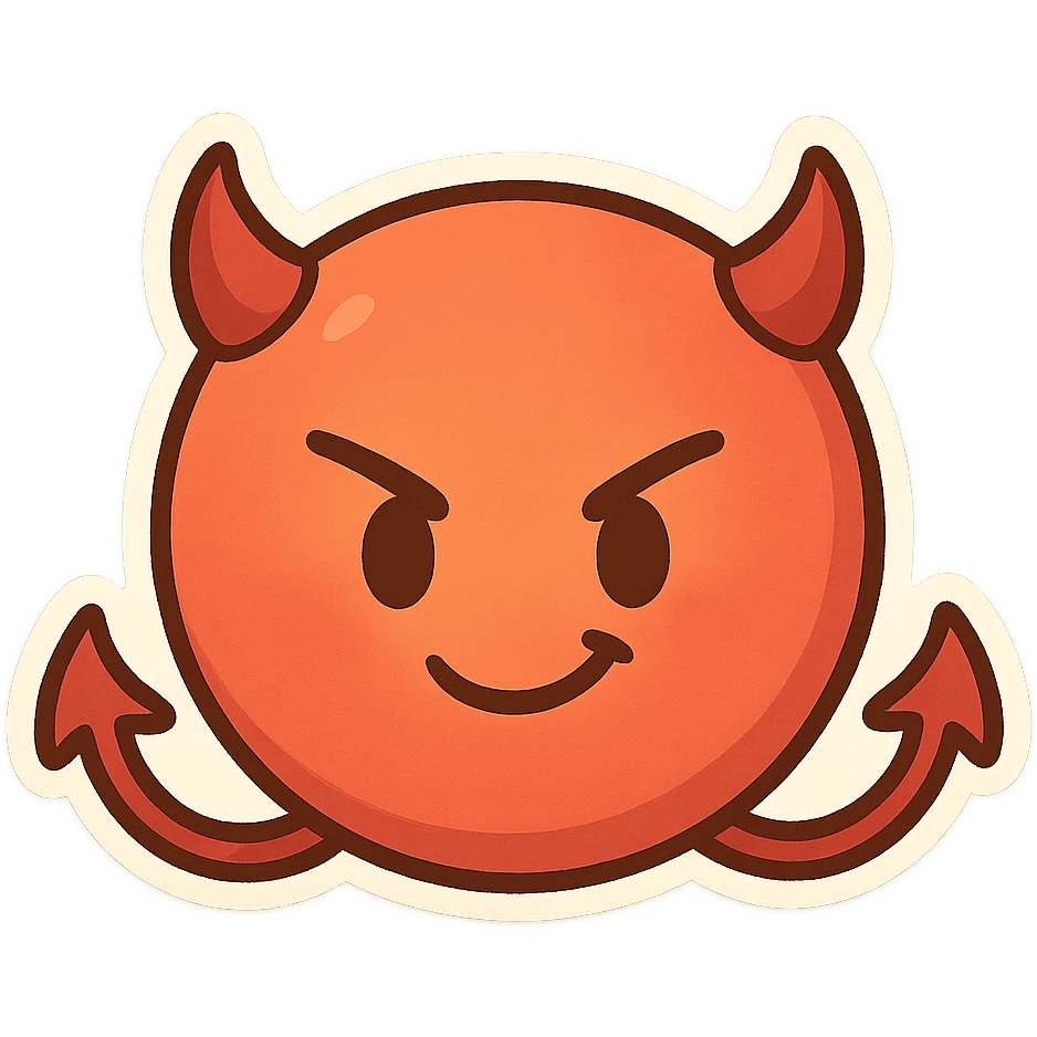 devil emoji, chibi style, tiny horns, cute but mischievous expression, round face emoji