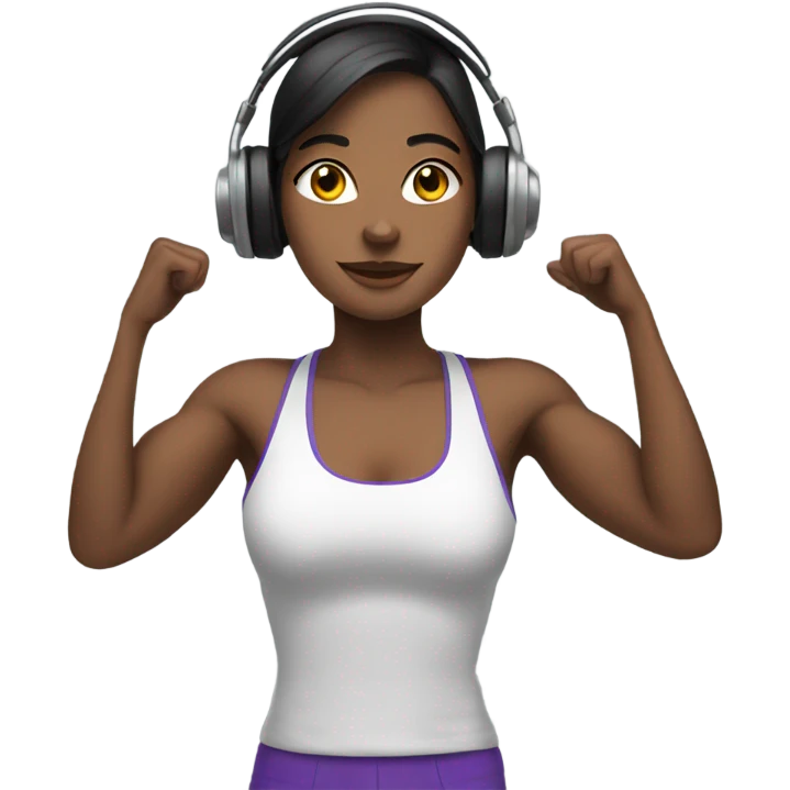 Brunette gym girl with headphones emoji