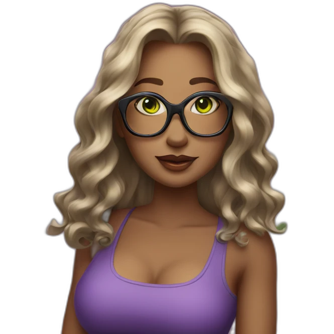 curvy-woman-purple-long-wavy-hair-green-eyes-square-glasses emoji