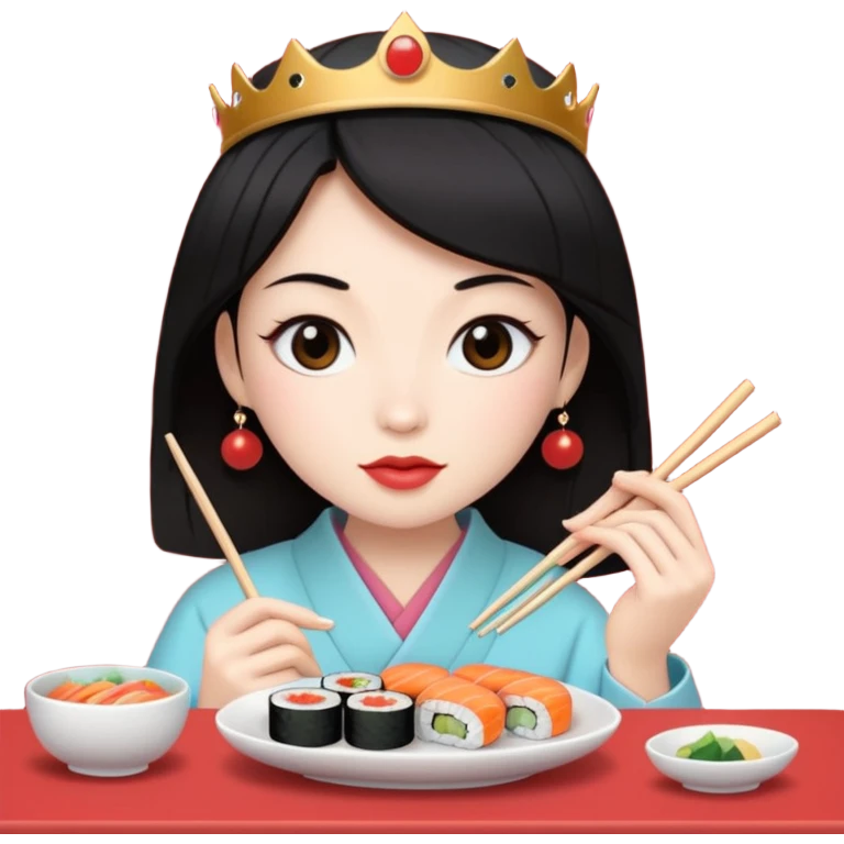 czarnowłosa ksieżniczka je sushi emoji