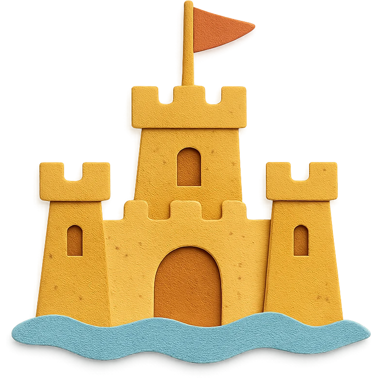 sand castle with layered paper effect on a white background in paper-craft style emoji