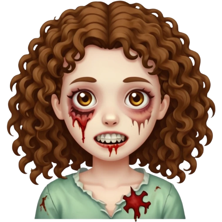 zombie girl with a face scar, curly hair & a tooth gap emoji