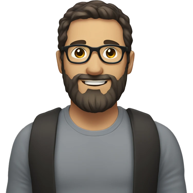 man, beard, shorthair, white skin, dark hair, round glasses, smil emoji