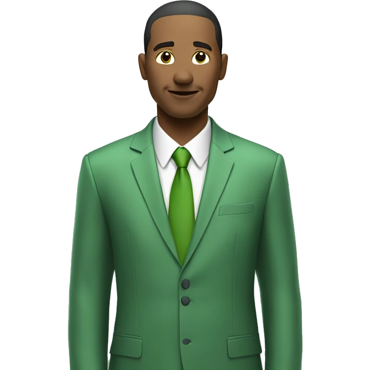 A man is standing on a white background. He is wearing a green suit and tie. His head is replaced with a network of interconnected nodes and lines, symbolizing a network. emoji