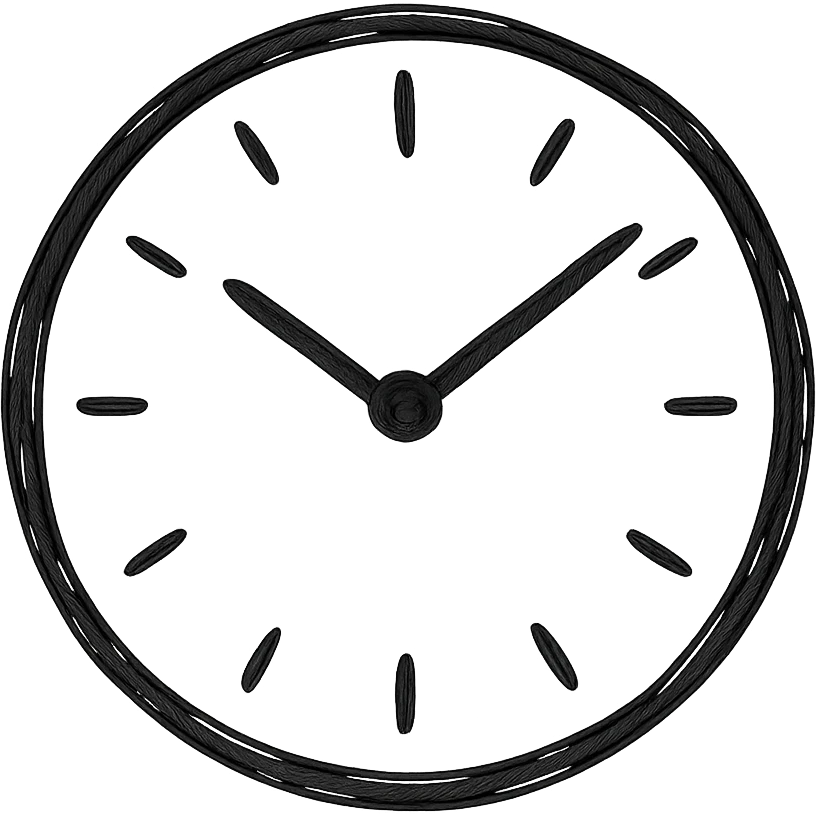 hand drawn outlined icon of a pink clock, no fill, thick lines emoji