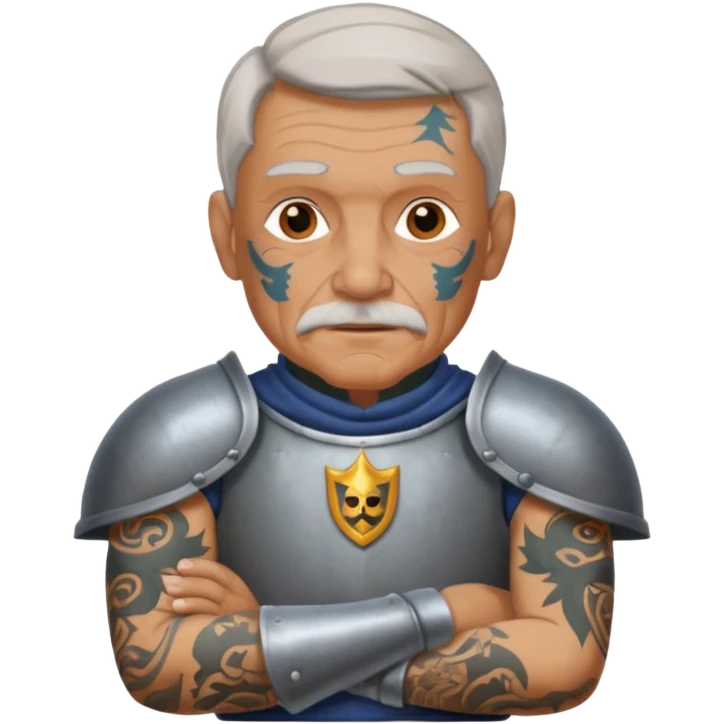 elderly tattooed knight, tattooed shoulder emoji