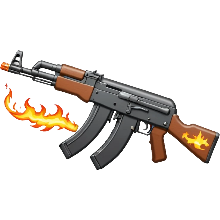 pixel art AK-47 assault rifle, no background, and make it small just like an emoji size and also make it look like its shooting and spiting fire emoji