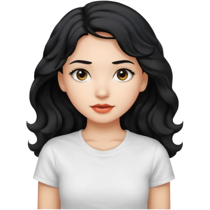 Beautiful girl,Black hair,wavy hair long hair,Black eyes, white T-shirt emoji
