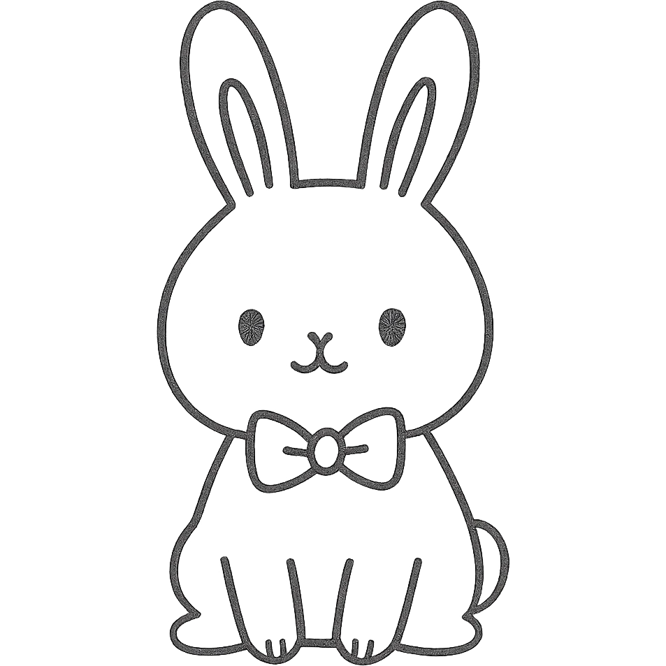 hand-drawn outlined sketch of a cute bunny with a bow tie, no color, simple lines, icon style emoji