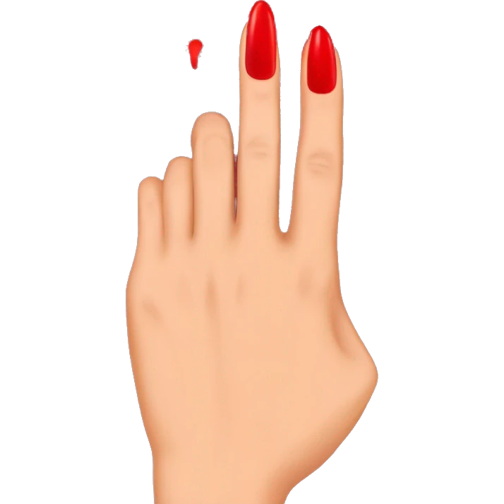 woman hand pointing index finger, red nail varnish. top of the hand is showing emoji
