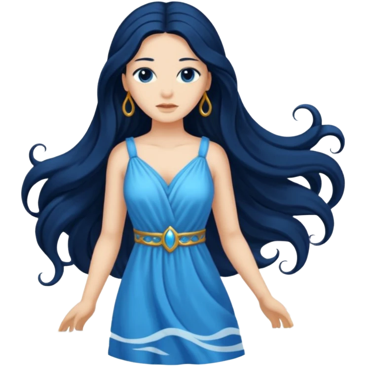 Salacia, Salt Water Goddess from Rome Mythology with long black hair, blue outfit emoji
