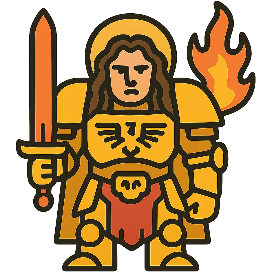 Emperor of Mankind from Warhammer 40K with golden armor and a large flaming sword emoji