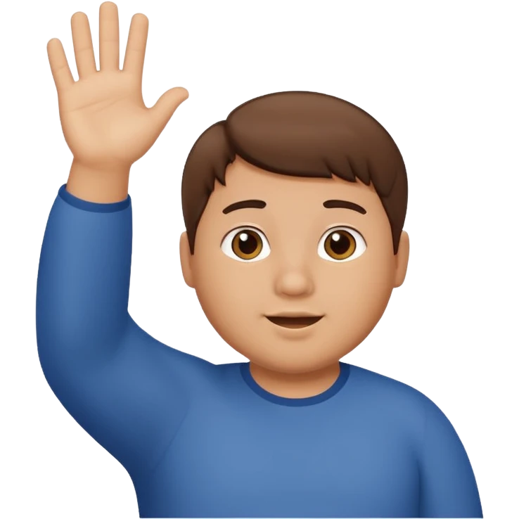 make a short brown hair guy who is chubby we can only see his head and he is waving emoji