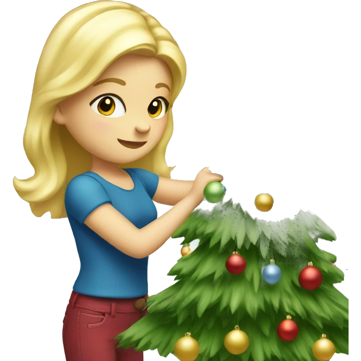 Blond Girl decorating a Christmas tree emoji