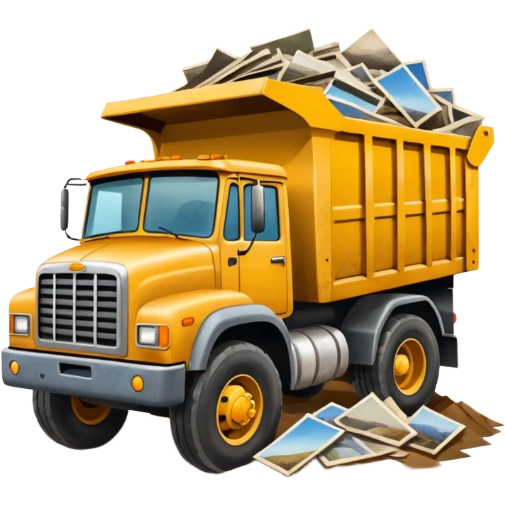 dump truck with photos falling out onto the ground emoji