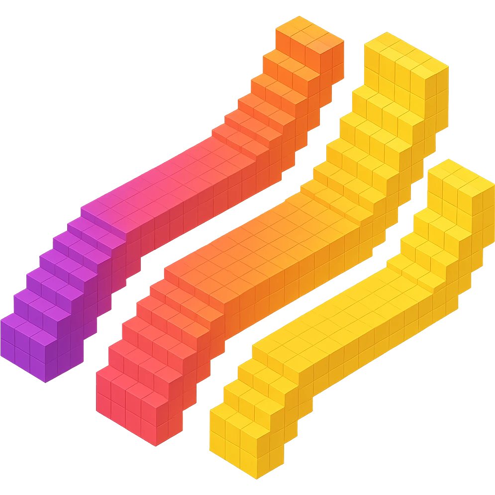 Turn this logo into a voxel and isometric style, keeping the gradient colors and 3D blocky look. emoji