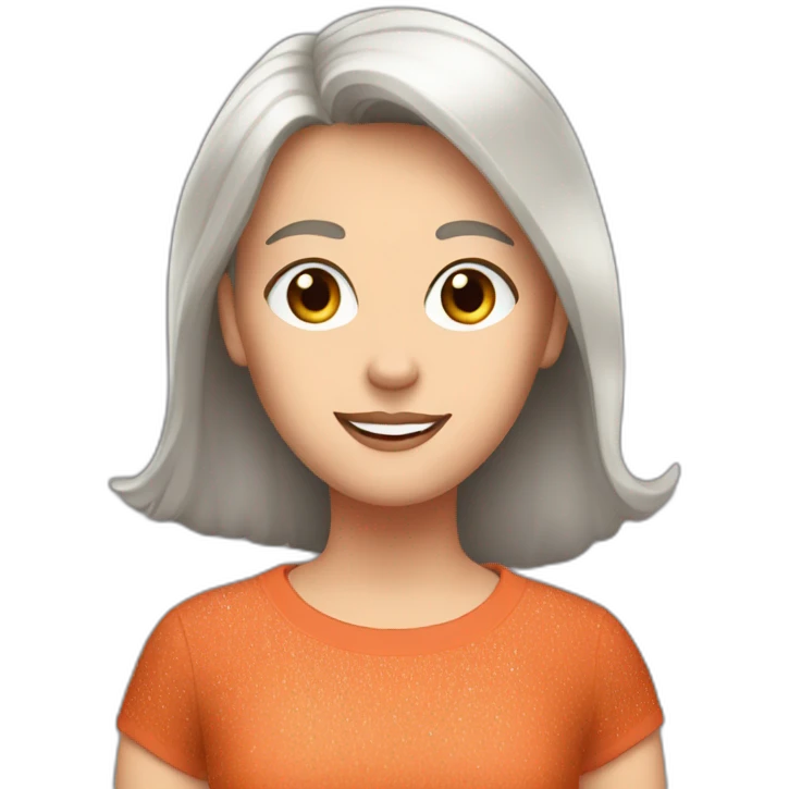 Gray straight haired white girl with terracotta t-shirt and sparkles around the head emoji