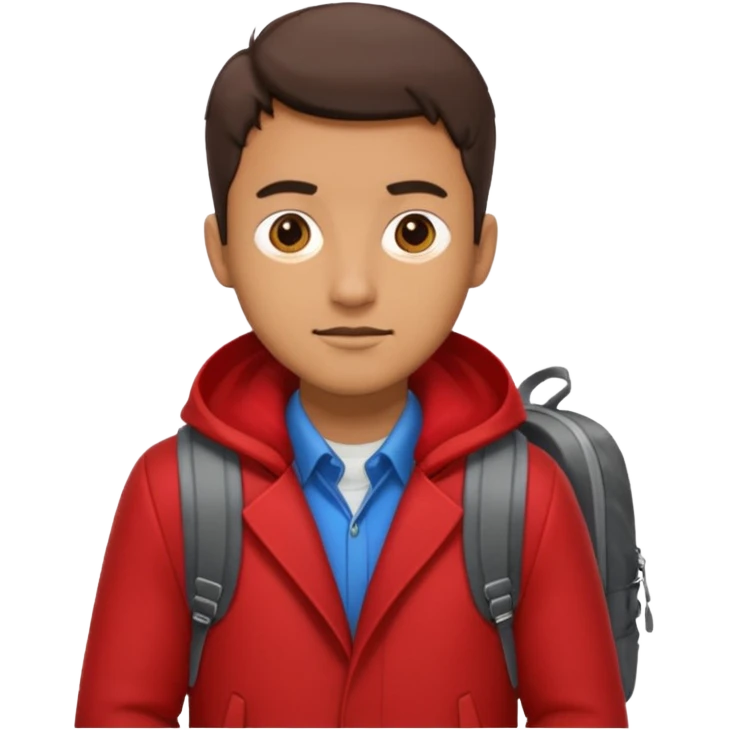 Man in red coat, backpack emoji