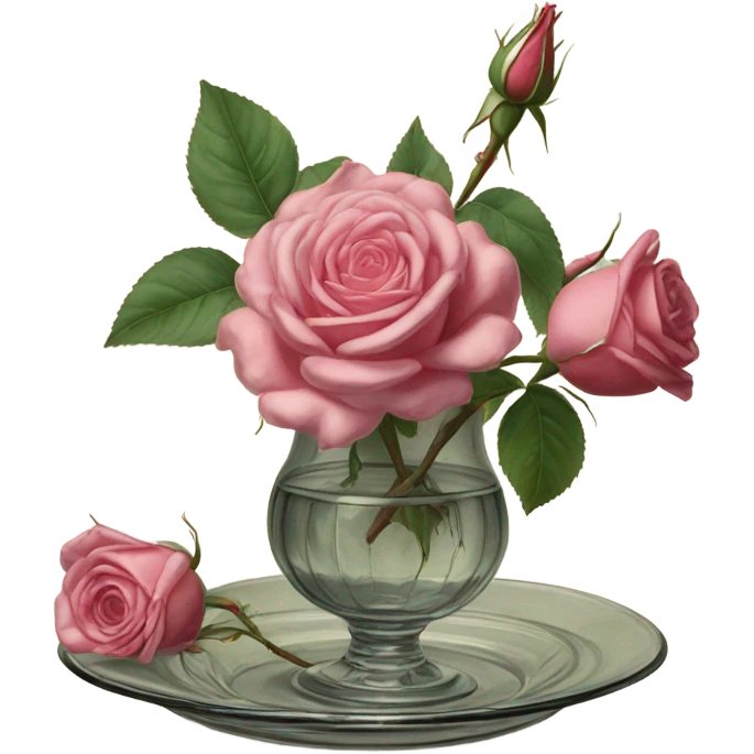 Drawing of roses on an antique glass and saucer emoji
