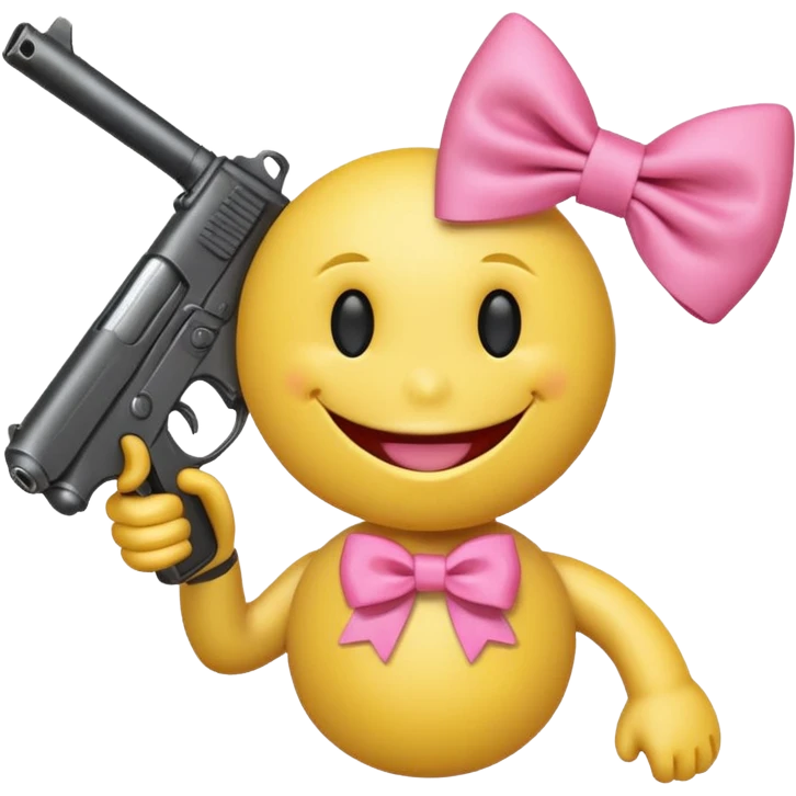 Smiley face with gun and pink bow emoji