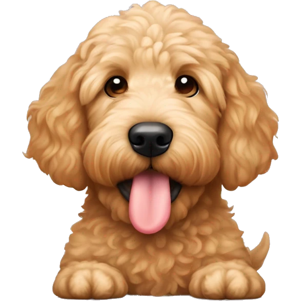 cute golden doodle laying down with tounge on there nose emoji
