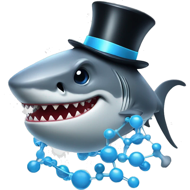 Mad shark wearing top hat and molecule  emoji