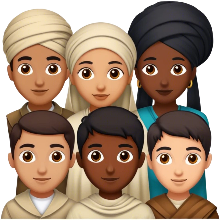 5 friends: 2 North African, 1 Iranian, 1 Indian, 1 black emoji
