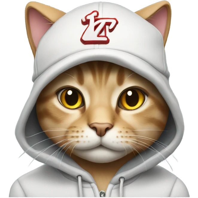 Cat wearing a hoodie and a baseball cap emoji