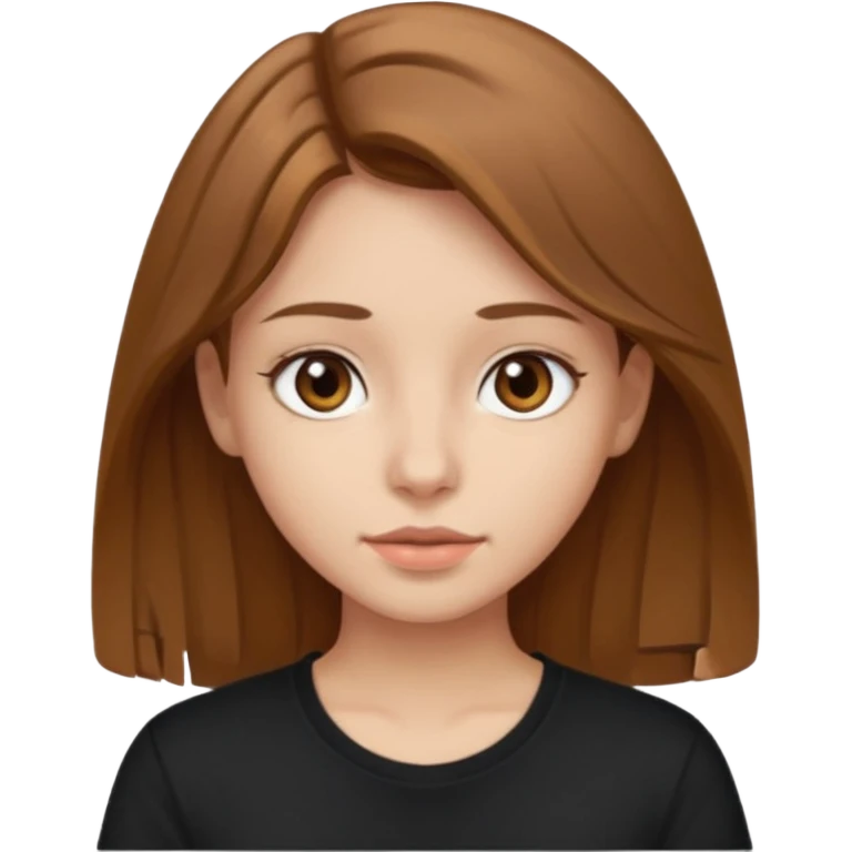 девочка с карими глазами, средней длины русыми волосами, курносым носом, средними губами в черной футболке emoji