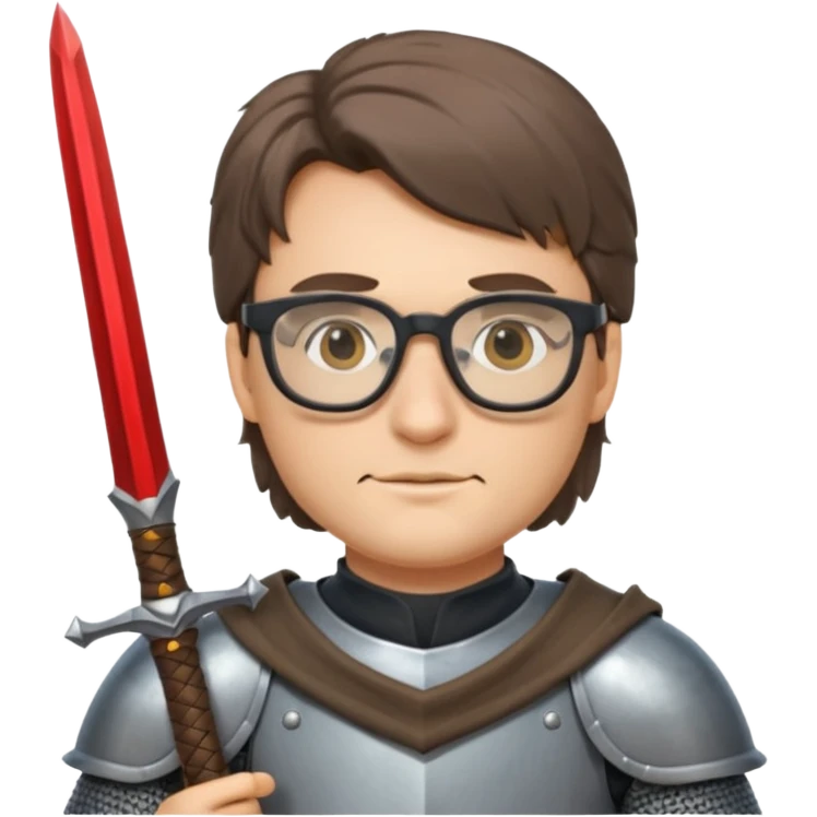 Knight holding sword, wearing glasses — glasses shining reflection emoji
