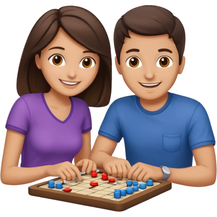 male and female brunette friends playing board game emoji