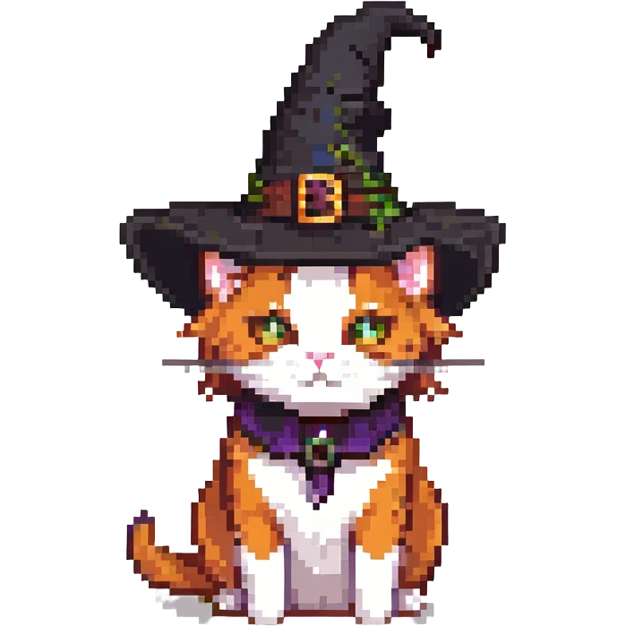 purple witch cat pixel art emoji