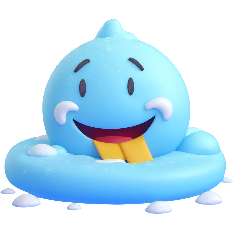 frozen smiley face sleeping, frosty surface, icy blue emoji
