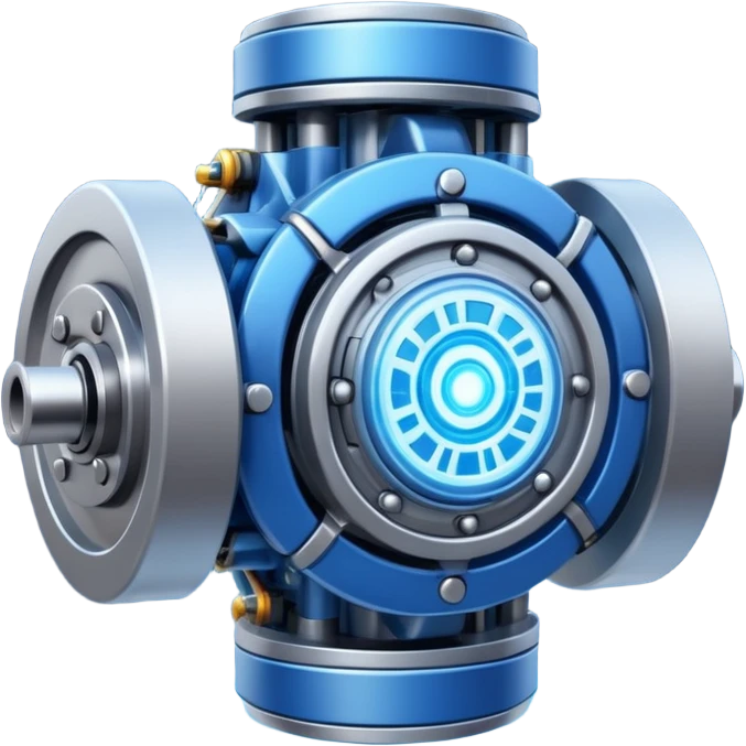Powerful modern engine emoji, thick industrial metal body, rotating inner parts, glowing energy core. emoji