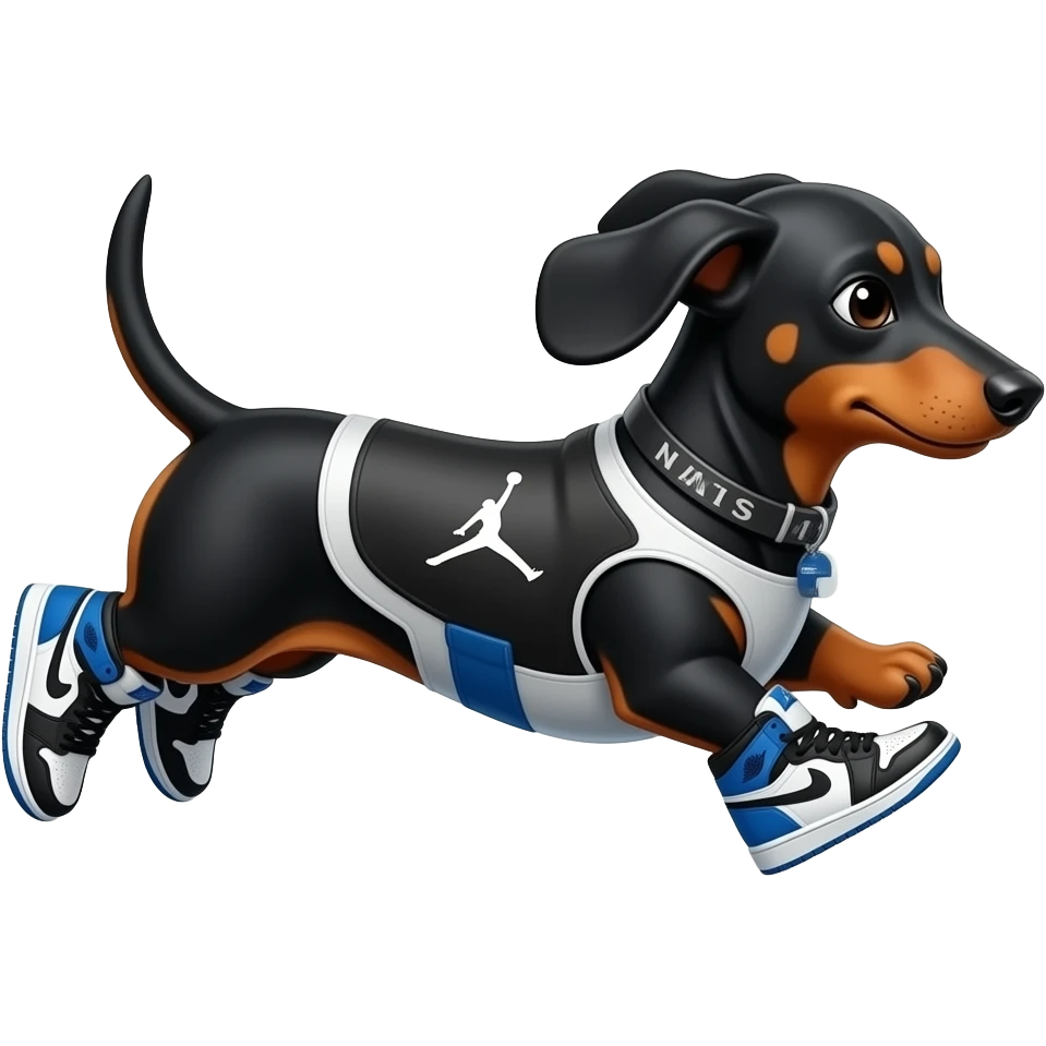 Perro salchicha corriendo con tenis Jordan emoji