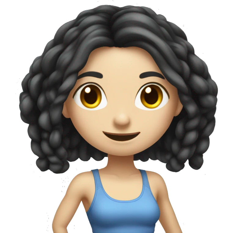 Pale girl with long black hair jumping rope gym emoji
