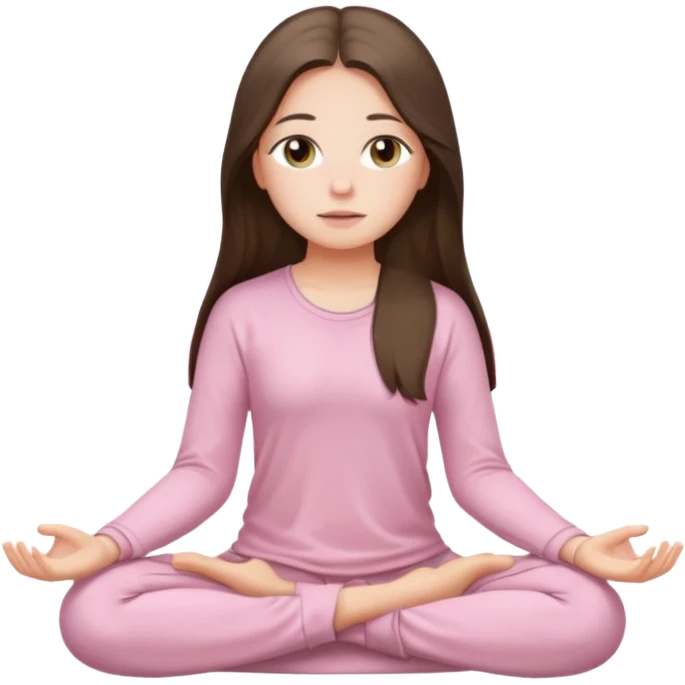 pretty white brunette teen long hair with hazel eyes in light pink meditating emoji
