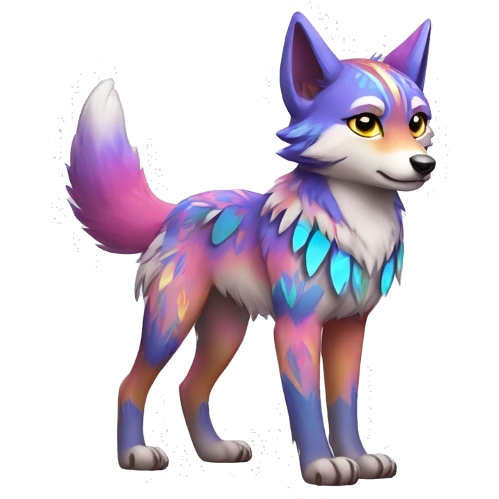 Colorful Shiny Fionbri-Falvie-sparkle-wolf-sona with tribal markings full body emoji