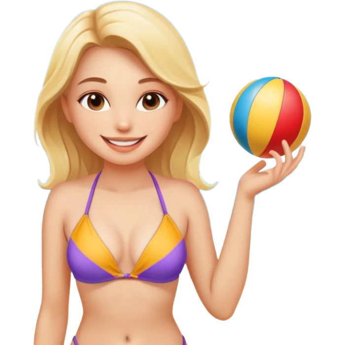 Uma menina linda de biquíni na praia emoji