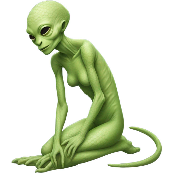a Reptilian alien woman, full body, sleeping emoji