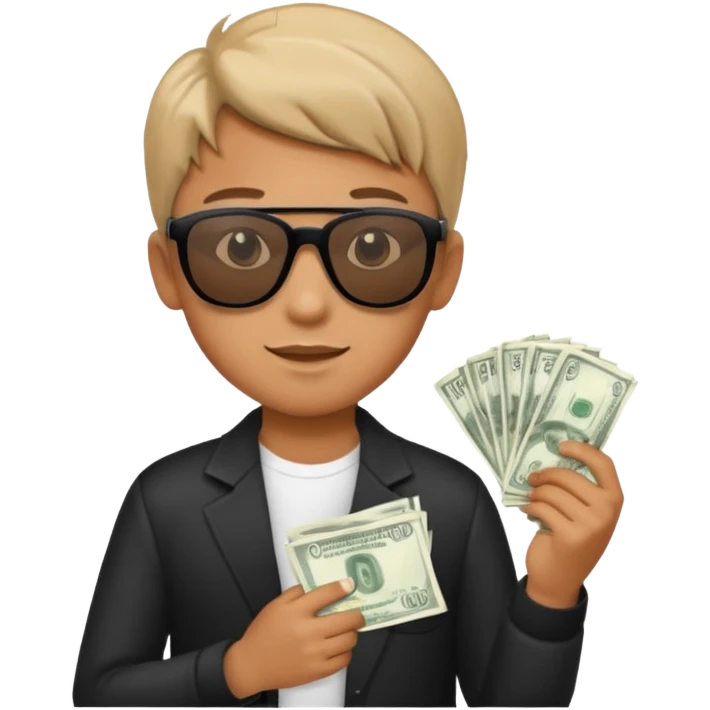 young boy with sunglasses, holding cash emoji