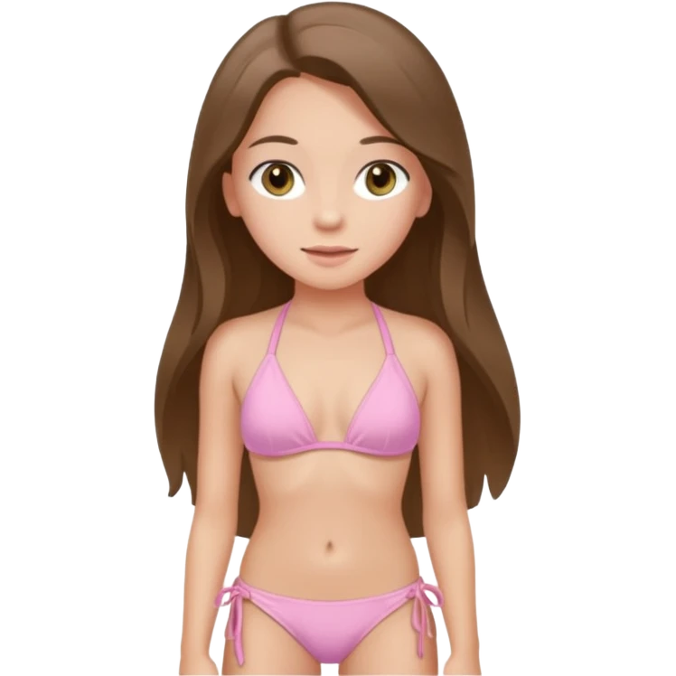 pretty white brunette teen long hair with hazel eyes and a small waist in light pink bikini emoji