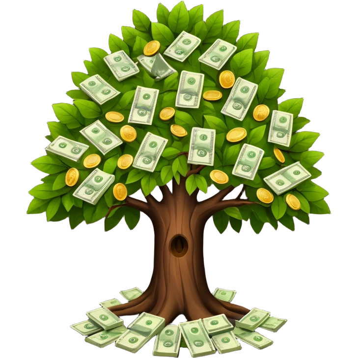 A tree with the leaves with money on it (keep the bark of the tree is still dark brown.* emoji