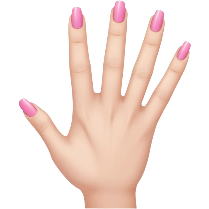  pink  close-up of a human hand with exactly five fingers, beautifully manicured nails, glossy pink nail polish, elegant nail shape, soft lighting, realistic style, isolated on transparent background" emoji